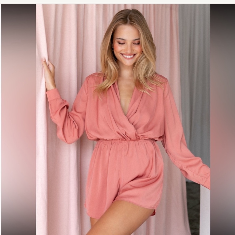Petal & Pup Pink Long Sleeve Silky Romper, M